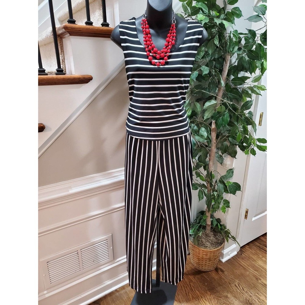 New Directions Women's Black Polyester‎ Sleeveless Round Neck Jumpsuits Size L